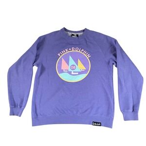 Pink Dolphin Purple Sweatshirt LARGE Sailboats graphic pullover crewneck